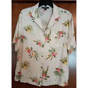 Vans Womens Button Down Short Sleeve Hawaiian Floral Shirt Skater Beach Surf SzM